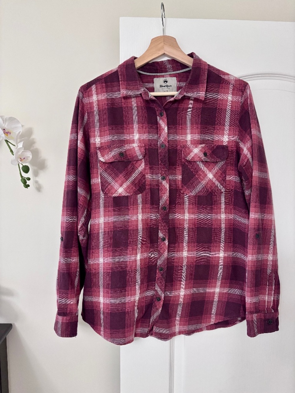 Windriver 100% Cotton Flannel Burgundy Plaid Button Down Shirt Women’s Large